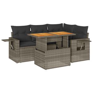 vidaXL 5 Piece Garden Sofa Set with Cushions Grey Poly Rattan