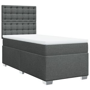vidaXL Box Spring Bed with Mattress Dark Grey King Single Fabric