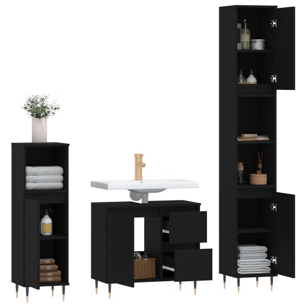 vidaXL 3 Piece Bathroom Furniture Set Black Engineered Wood