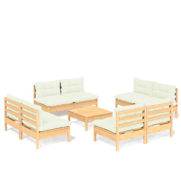 vidaXL 9 Piece Garden Lounge Set with Cream Cushions Pinewood