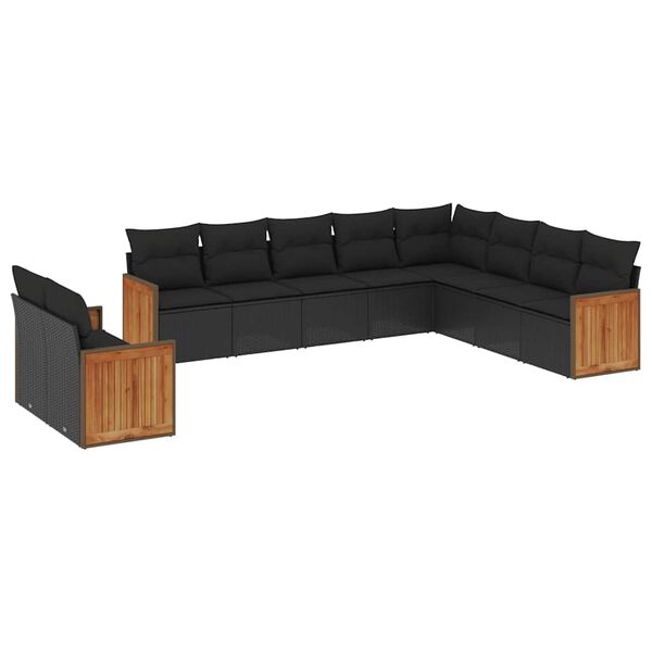 vidaXL 10 Piece Garden Sofa Set with Cushions Black Poly Rattan