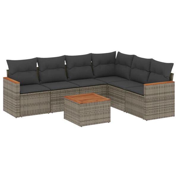 vidaXL 7 Piece Garden Sofa Set with Cushions Grey Poly Rattan