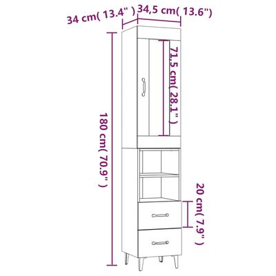 vidaXL Highboard White 34.5x34x180 cm Engineered Wood