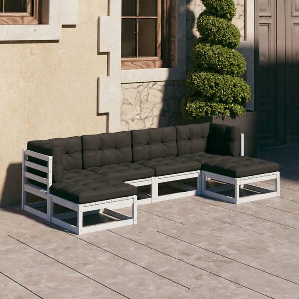 vidaXL 6 Piece Garden Lounge Set with Cushions White Solid Pinewood