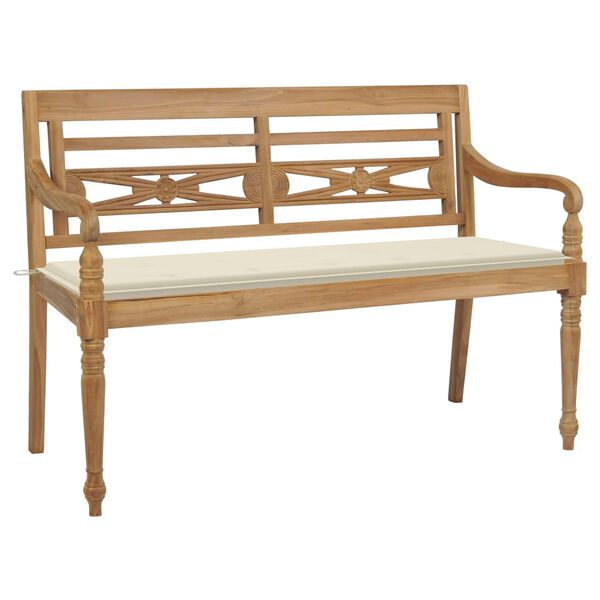 vidaXL Batavia Bench with Cream Cushion 150 cm Solid Teak Wood