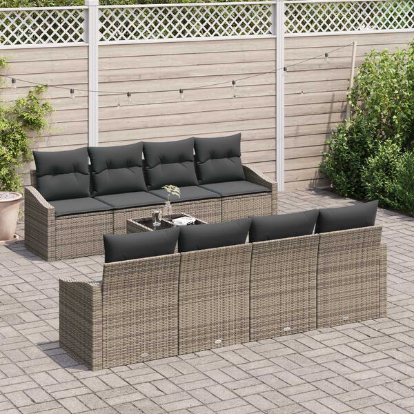 vidaXL Sofa Set with Cushion Manual with Pillow 9 pcs Grey Poly Rattan
