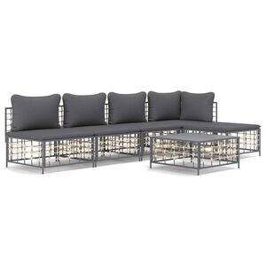 vidaXL 6 Piece Garden Lounge Set with Cushions Anthracite Poly Rattan