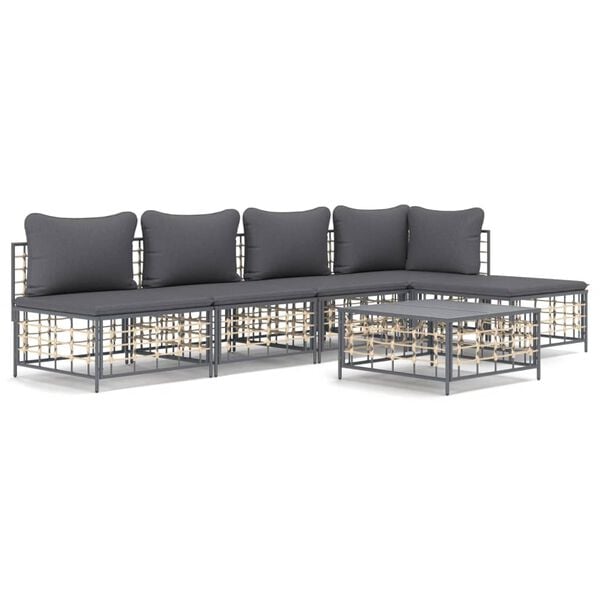 vidaXL 6 Piece Garden Lounge Set with Cushions Anthracite Poly Rattan