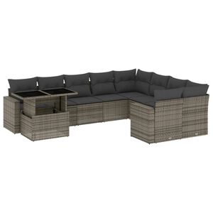 vidaXL 10 Piece Garden Sofa Set with Cushions Grey Poly Rattan