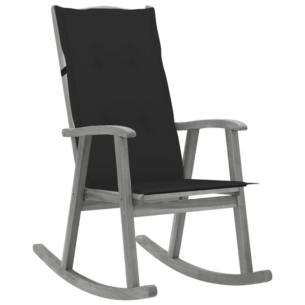 vidaXL Rocking Chair with Cushions Grey Solid Acacia Wood