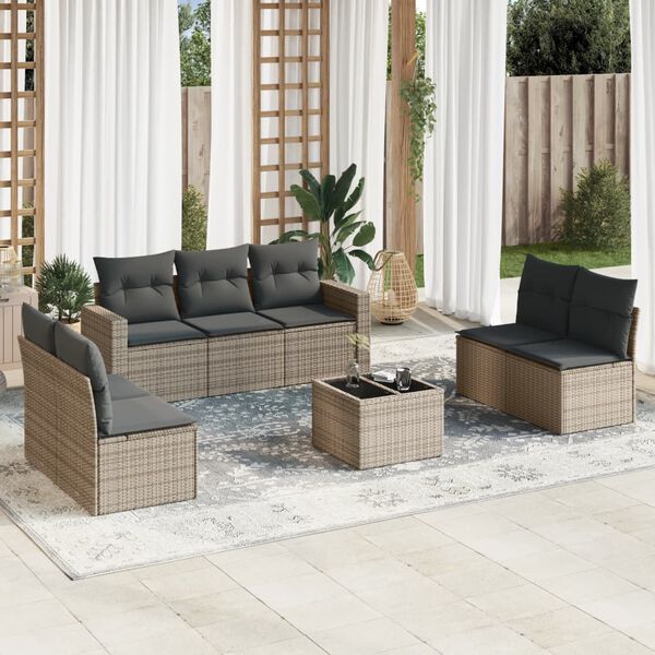 vidaXL 8 Piece Garden Sofa Set with Cushions Grey Poly Rattan