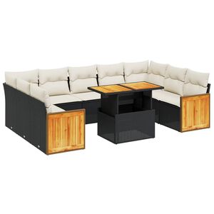 vidaXL 10 Piece Garden Sofa Set with Cushions Black Poly Rattan