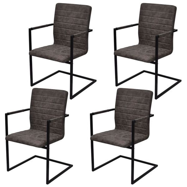 vidaXL Cantilever Dining Chairs 4 pcs Dark Brown Faux Leather