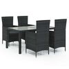 vidaXL 5 Piece Outdoor Dining Set with Cushions Poly Rattan Black