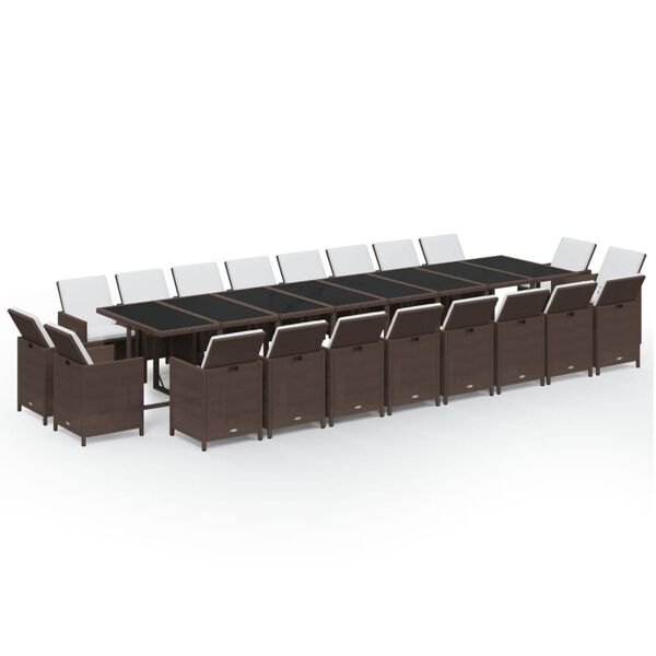 vidaXL 21 Piece Garden Dining Set with Cushions Brown Poly Rattan