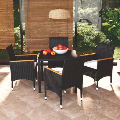 vidaXL 5 Piece Garden Dining Set with Cushions Poly Rattan Black