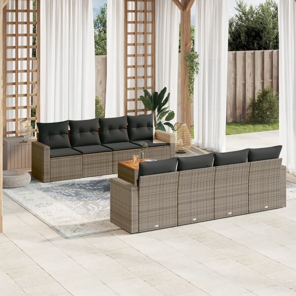 vidaXL 9 Piece Garden Sofa Set with Cushions Grey Poly Rattan
