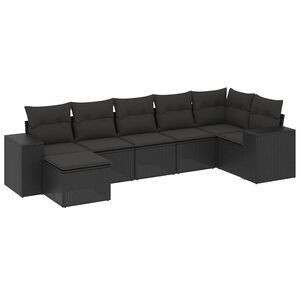vidaXL 7 Piece Garden Sofa Set with Cushions Black Poly Rattan