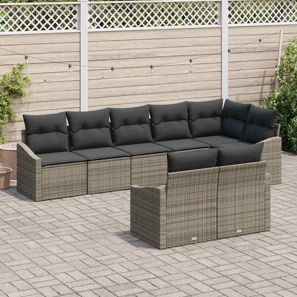 vidaXL Sofa Set with Cushion 8 pcs Grey Poly Rattan