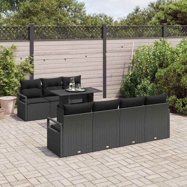 vidaXL Garden Sofa Set with Cushion 8 pcs Black Poly rattan