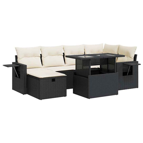 vidaXL 7 Piece Garden Sofa Set with Cushions Black Poly Rattan