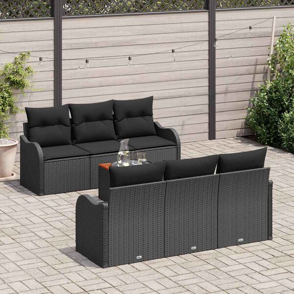 vidaXL Garden Sofa Set with Cushion 7 pcs Black Poly Rattan