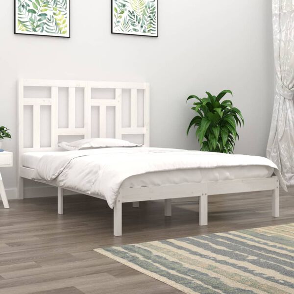 vidaXL Bed Frame without Mattress White 135x190 cm Double Solid Wood Pine