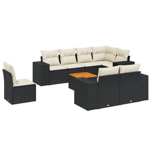 vidaXL 9 Piece Garden Sofa Set with Cushions Black Poly Rattan