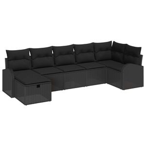 vidaXL Sofa Set with Cushion with Storage 7 pcs Black Poly Rattan