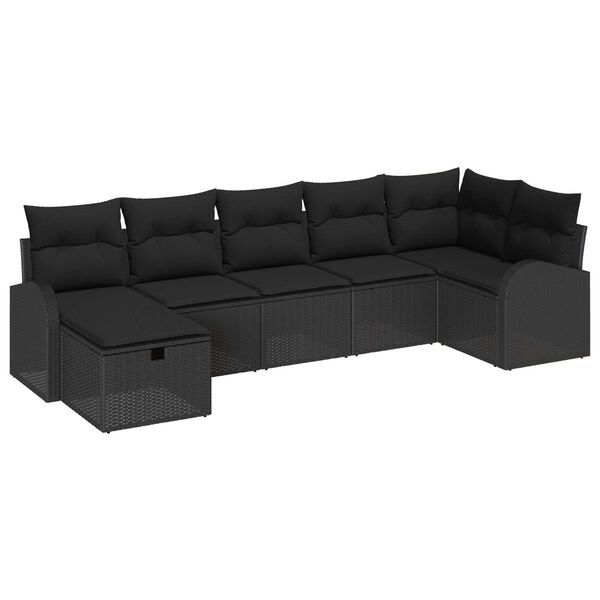 vidaXL Sofa Set with Cushion with Storage 7 pcs Black Poly Rattan