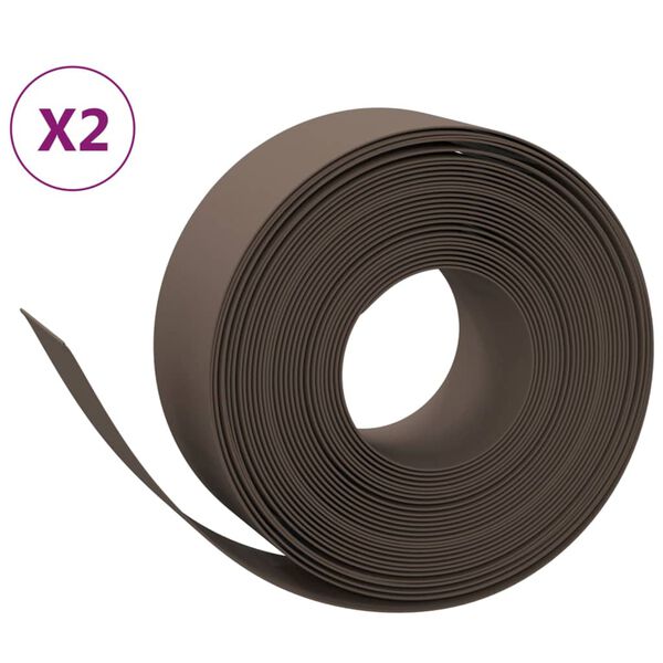 vidaXL Garden Edgings 2 pcs Brown 10 m 20 cm Polyethylene