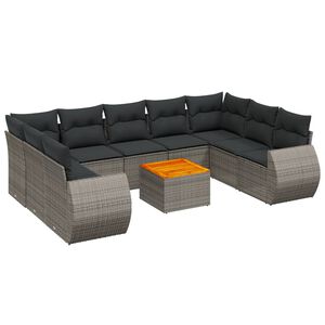 vidaXL 10 Piece Garden Sofa Set with Cushions Grey Poly Rattan