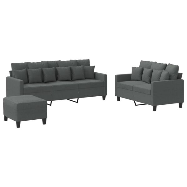 vidaXL 3 Piece Sofa Set with Cushions Dark Grey Fabric