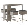 vidaXL 5 Piece Garden Bar Set with Cushions Grey Poly Rattan