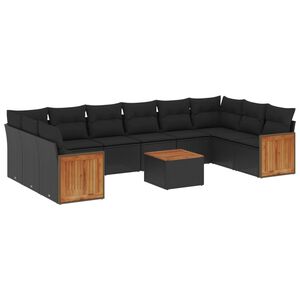 vidaXL 11 Piece Garden Sofa Set with Cushions Black Poly Rattan