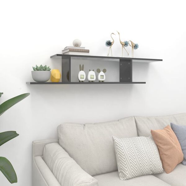 vidaXL Wall-Mounted TV Shelf High Gloss Grey 125x18x23 cm Engineered Wood