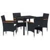vidaXL Garden Dining Set 5 pcs Black Poly Rattan