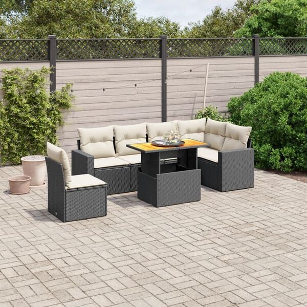 vidaXL 7 Piece Garden Sofa Set with Cushions Black Poly Rattan