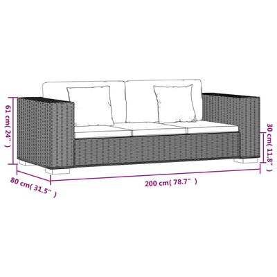 vidaXL Eight Piece 3-Seater Sofa Set Real Rattan