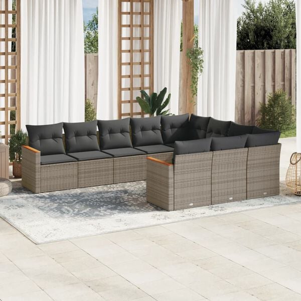 vidaXL 10 Piece Garden Sofa Set with Cushions Grey Poly Rattan