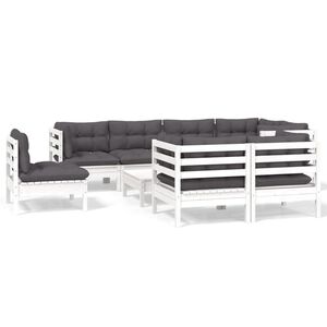 vidaXL 9 Piece Garden Lounge Set with Cushions White Solid Pinewood