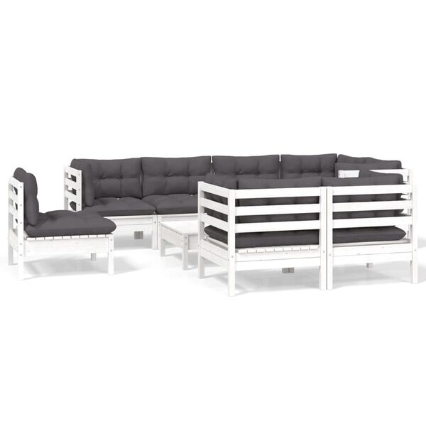 vidaXL 9 Piece Garden Lounge Set with Cushions White Solid Pinewood