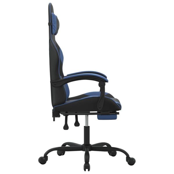 vidaXL Gaming Chair with Footrest Black and Blue Faux Leather