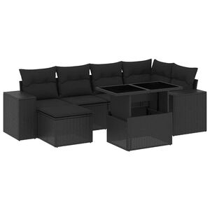 vidaXL 7 Piece Garden Sofa Set with Cushions Black Poly Rattan