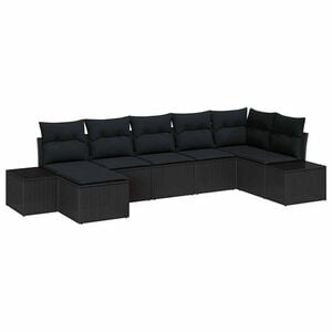 vidaXL Garden Sofa Set with Cushion 7 pcs Black Poly Rattan