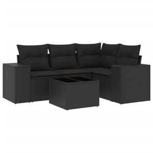 vidaXL 5 Piece Garden Sofa Set with Cushions Black Poly Rattan