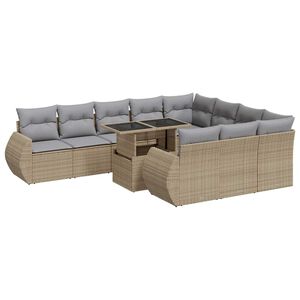 vidaXL 11 Piece Garden Sofa Set with Cushions Beige Poly Rattan