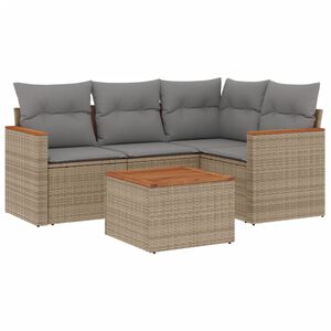 vidaXL 5 Piece Garden Sofa Set with Cushions Mix Beige Poly Rattan