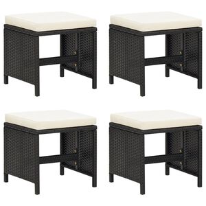 vidaXL Garden Stools 4 pcs with Cushions Poly Rattan Black