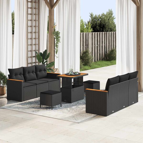 vidaXL Garden Sofa Set 9 pcs Black Poly Rattan